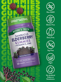 Thumbnail for Nature's Truth Black Elderberry Gummies | 50 Vegan Gummies | with Vitamin C and Zinc | Berry Flavor | Vegan, Non-GMO, and Gluten Free Supplement