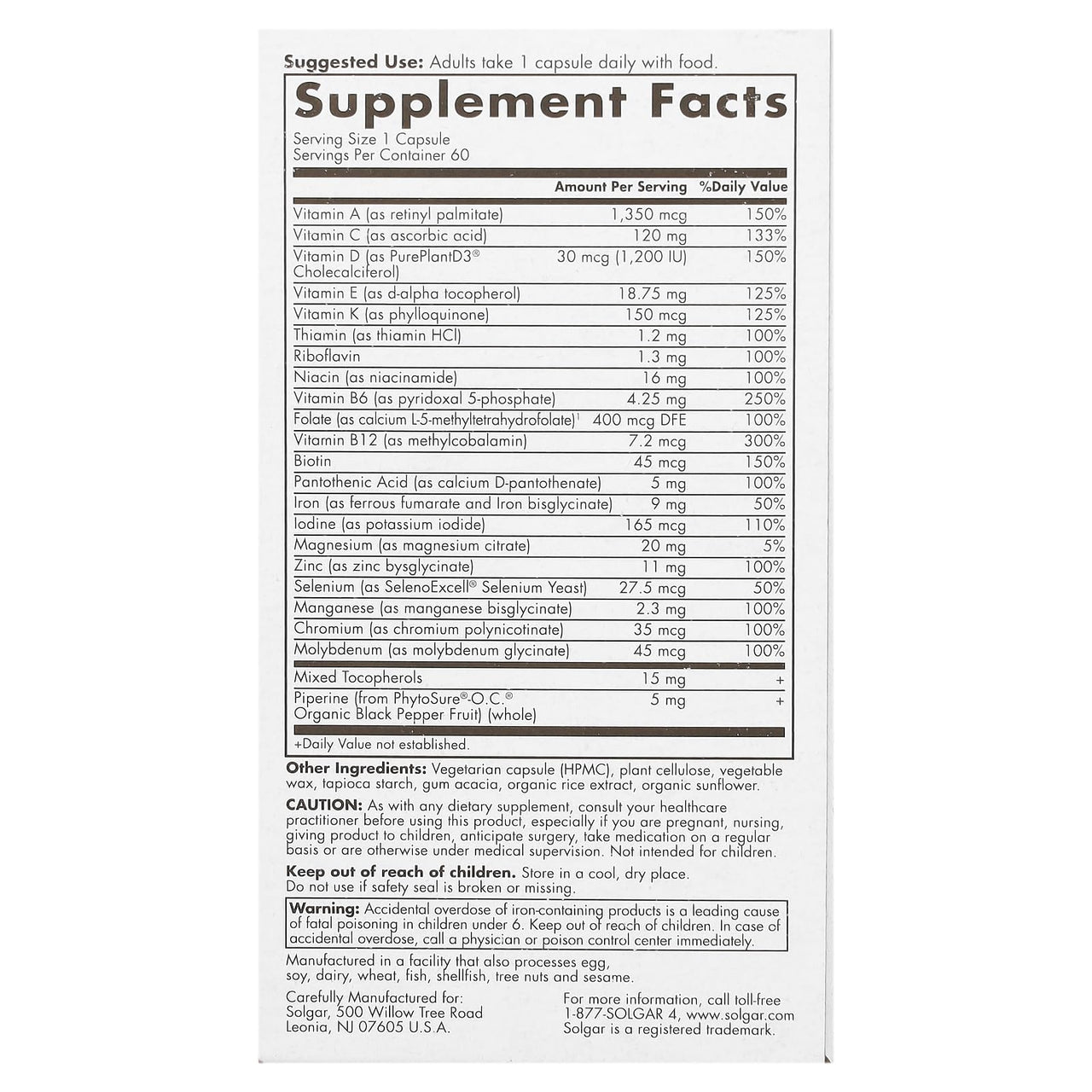 Solgar One Daily Women's Multi Whole Body Support Highly Absorbable Delayed Release Vitamin for Women, Supplement for Immune, Heart, Energy, Stress, Hair Skin Nails & Reproductive Health, 60 Servings
