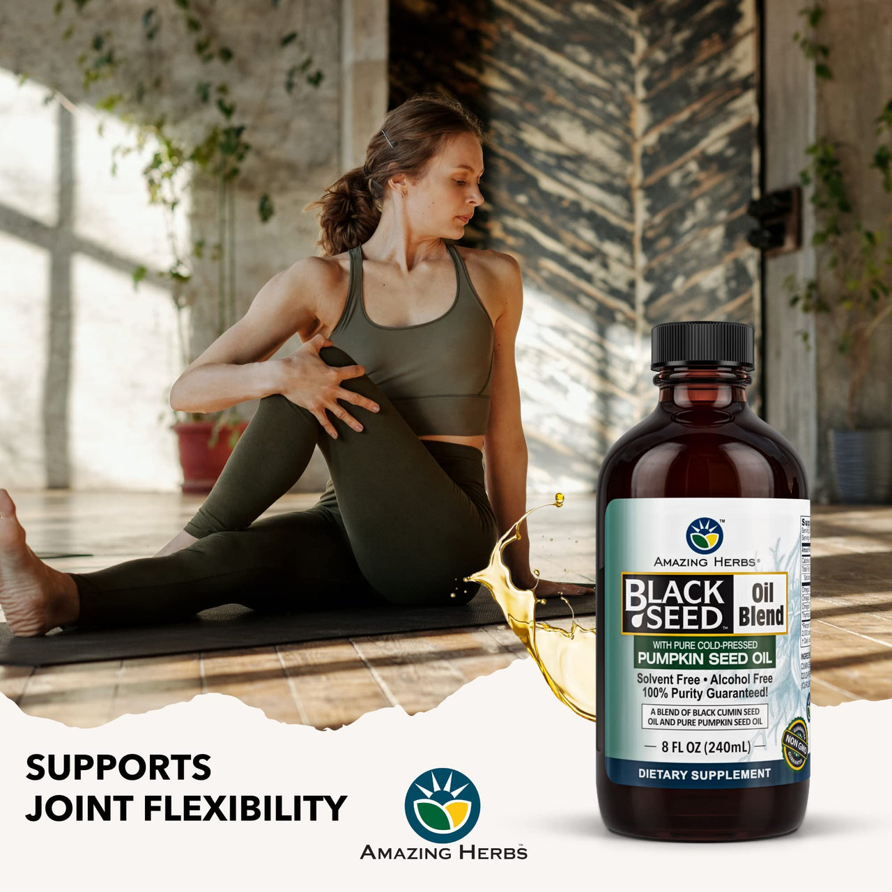 Amazing Herbs Black Seed and Pumpkin Seed Cold-Pressed Oil Blend - Gluten-Free, No Preservatives, High in Omega 3, 6, & 9, Improves Immune Respones & Promotes Digestive Health - 8 Fl Oz