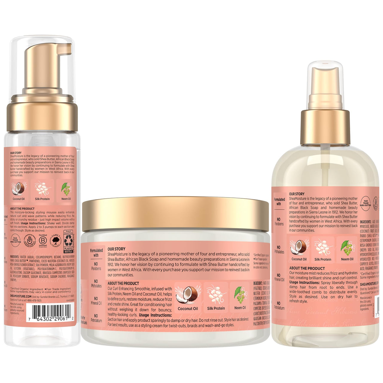 SheaMoisture Curl Care Bundle, Coconut & Hibiscus, Locks Enhancing Smoothie, Hold & Shine Moisture Mist, Frizz Free Mousse for Curly Hair, Wavy Styles, Natural