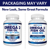 Thumbnail for Arazo Nutrition Wild Caught Omega-3 Fish Oil Concentrate – 4,080mg per Serving – High EPA 1200mg & DHA 900mg – 120 Burpless Lemon Softgels