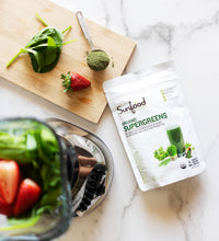 Thumbnail for Sunfood Supergreens - Greens Superfood Powder, Super Greens Powder, Organic Greens Blend, Daily Green Juice Powder, Vegetable Smoothie Drink Mix for Gut Health with Chlorella & Spirulina - 8 oz Bag