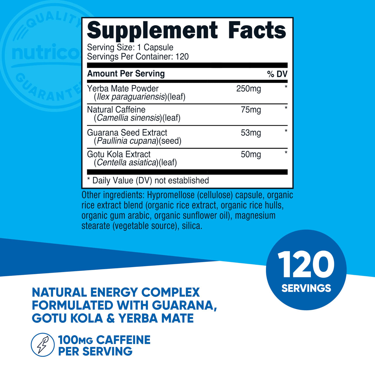 Nutricost Natural Energy Pills Complex 120 Capsules, 100mg Caffeine - Gluten Free - Non-GMO