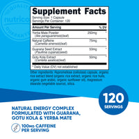 Thumbnail for Nutricost Natural Energy Pills Complex 120 Capsules, 100mg Caffeine - Gluten Free - Non-GMO