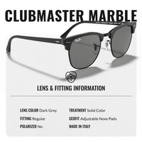 Thumbnail for Ray-Ban RB3016 CLUBMASTER MARBLE Square Shaped Non-Polarized Sunglasses for Men & Women – Includes Official RAYBAN Eyewear Kit – Ideal Formal & Casual Wear Sunglasses – Dark Grey Lens