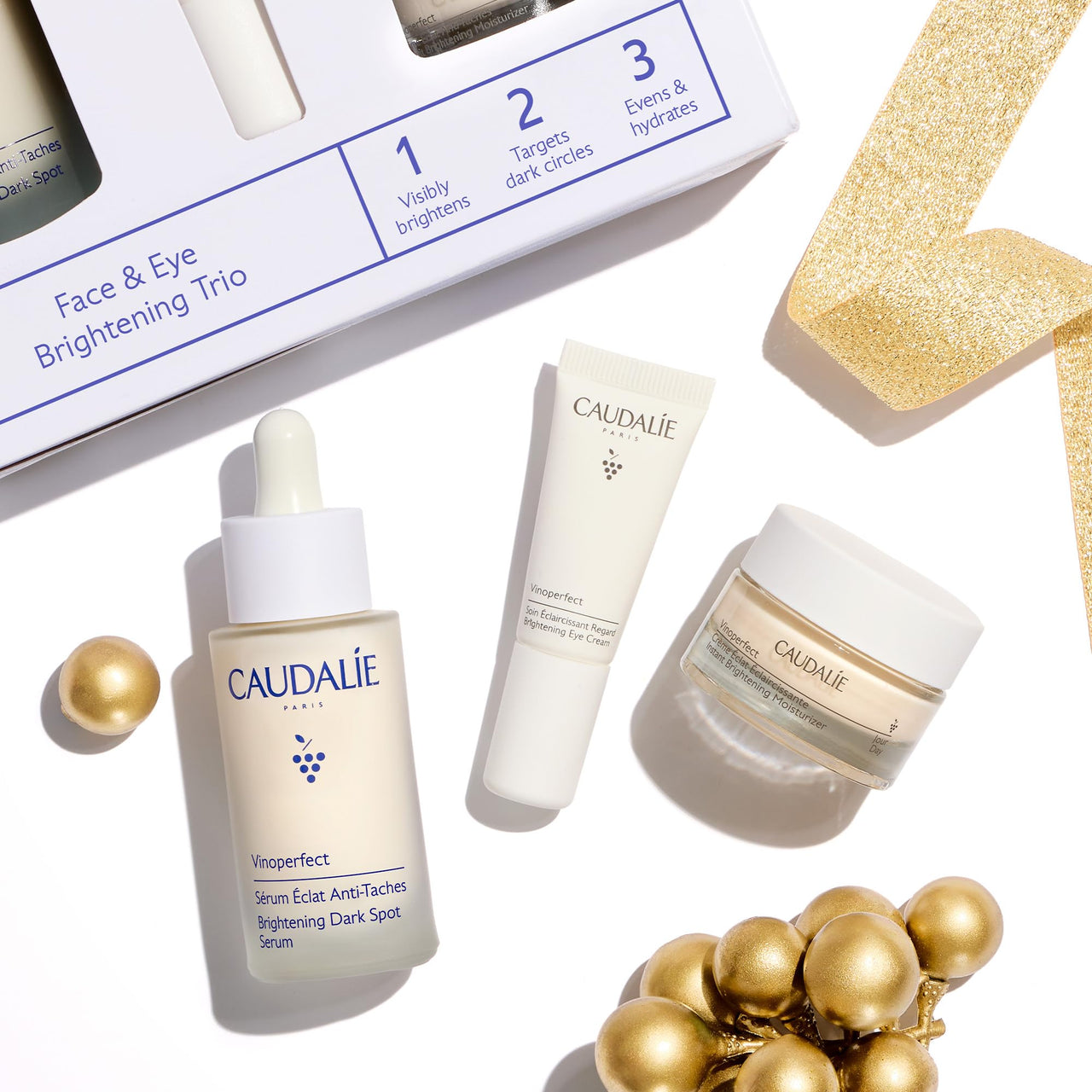 Caudalie Dark Spot Brightening Trio Skin Care Set - Vinoperfect Brightening Dark Spot Serum Full Size + 2 Free Travel-Size Products ($120 Value)