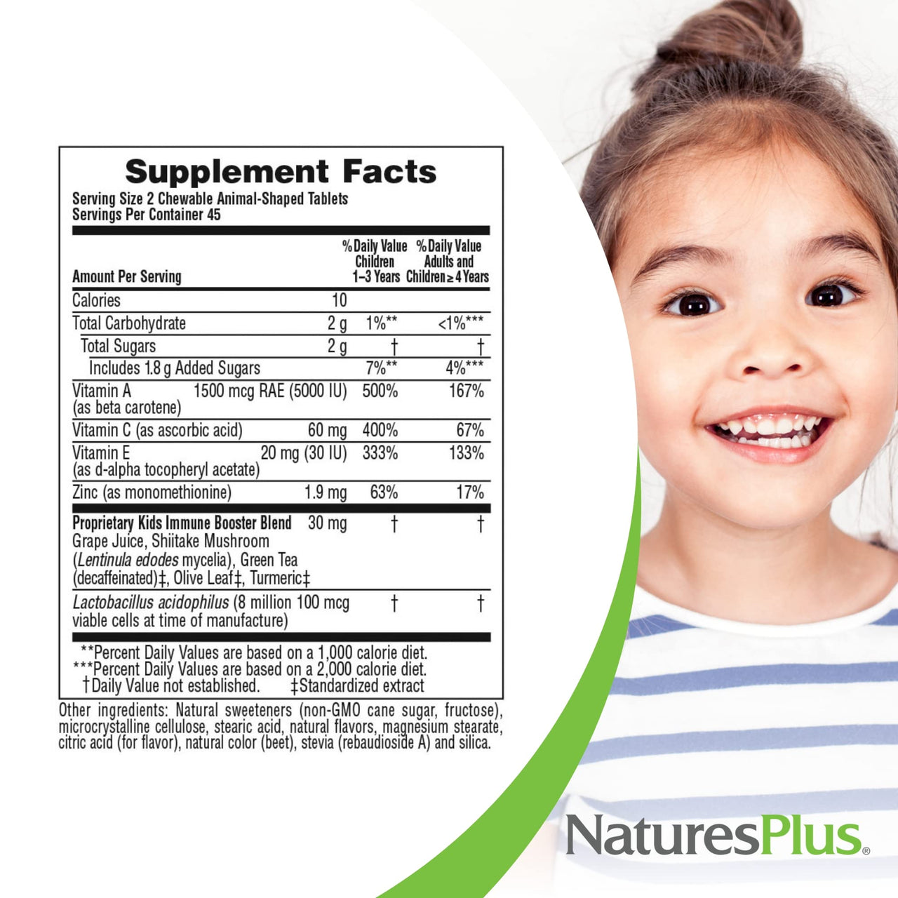 NaturesPlus Animal Parade Immune Booster - Tropical Berry Flavor - 90 Animal-Shaped Chewable Tablets - Provides Immune System Support - Gluten Free, Vegan - 45 Servings