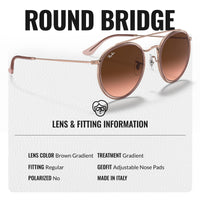 Thumbnail for Ray-Ban RB3647N ROUND DOUBLE BRIDGE Round Shaped Non-Polarized Sunglasses for Men & Women – Includes Official RAYBAN Eyewear Kit – Ideal Formal & Casual Wear Sunglasses – Brown Gradient Lens
