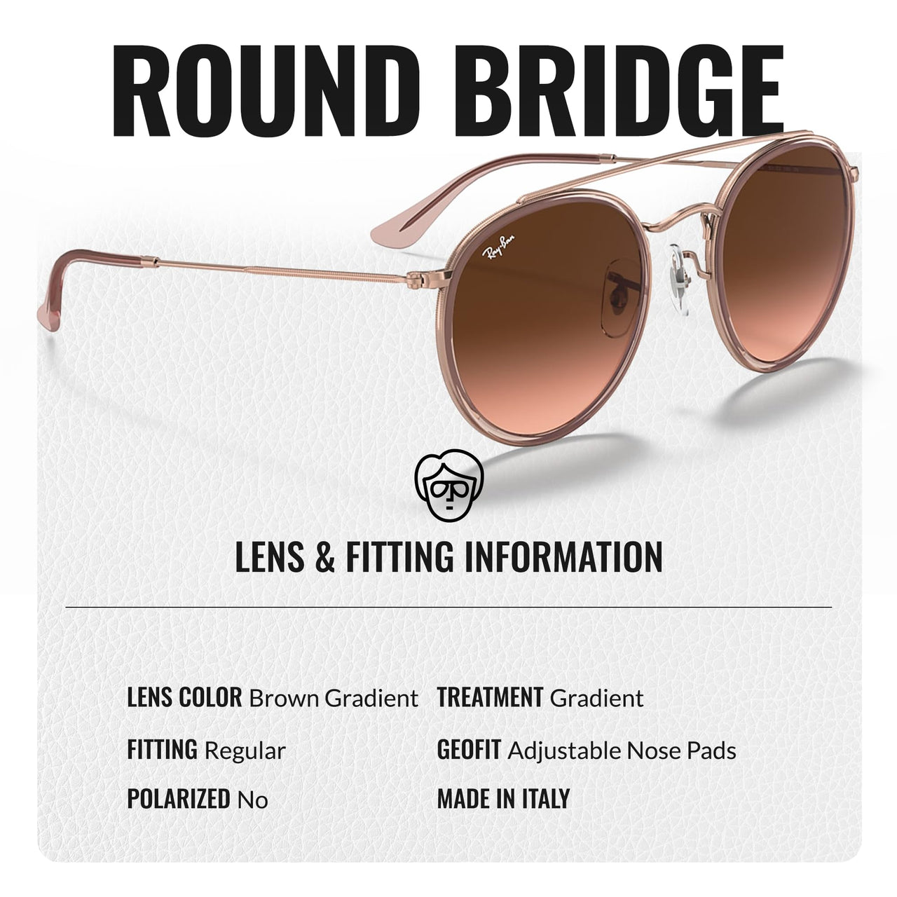 Ray-Ban RB3647N ROUND DOUBLE BRIDGE Round Shaped Non-Polarized Sunglasses for Men & Women – Includes Official RAYBAN Eyewear Kit – Ideal Formal & Casual Wear Sunglasses – Brown Gradient Lens