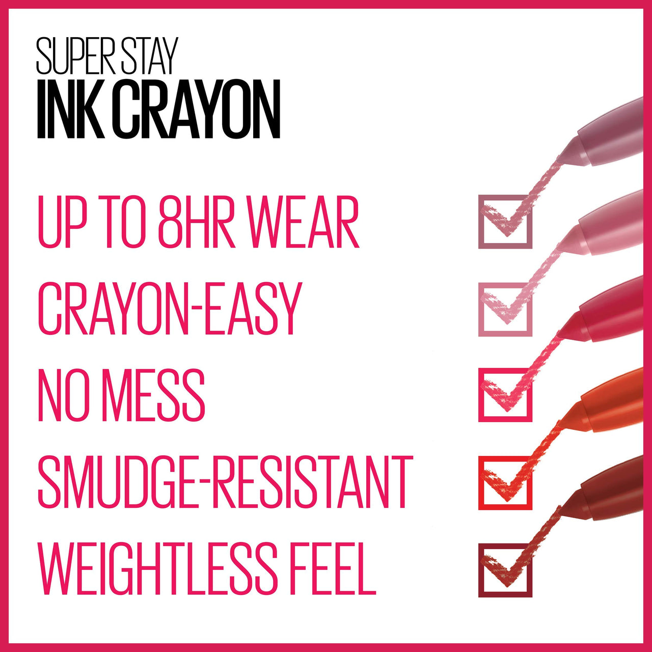 Maybelline Super Stay Ink Crayon Lipstick Makeup, Precision Tip Matte Lip Crayon with Built-in Sharpener, Longwear Up To 8Hrs, On The Grind, Purple Mauve Pink, 1 Count