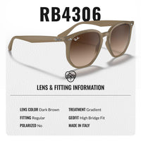 Thumbnail for Ray-Ban RB4306 Square-Round Shaped Non-Polarized Sunglasses for Men & Women – Includes Official RAYBAN Eyewear Kit – Ideal Formal & Casual Wear Sunglasses – Dark Brown Lens