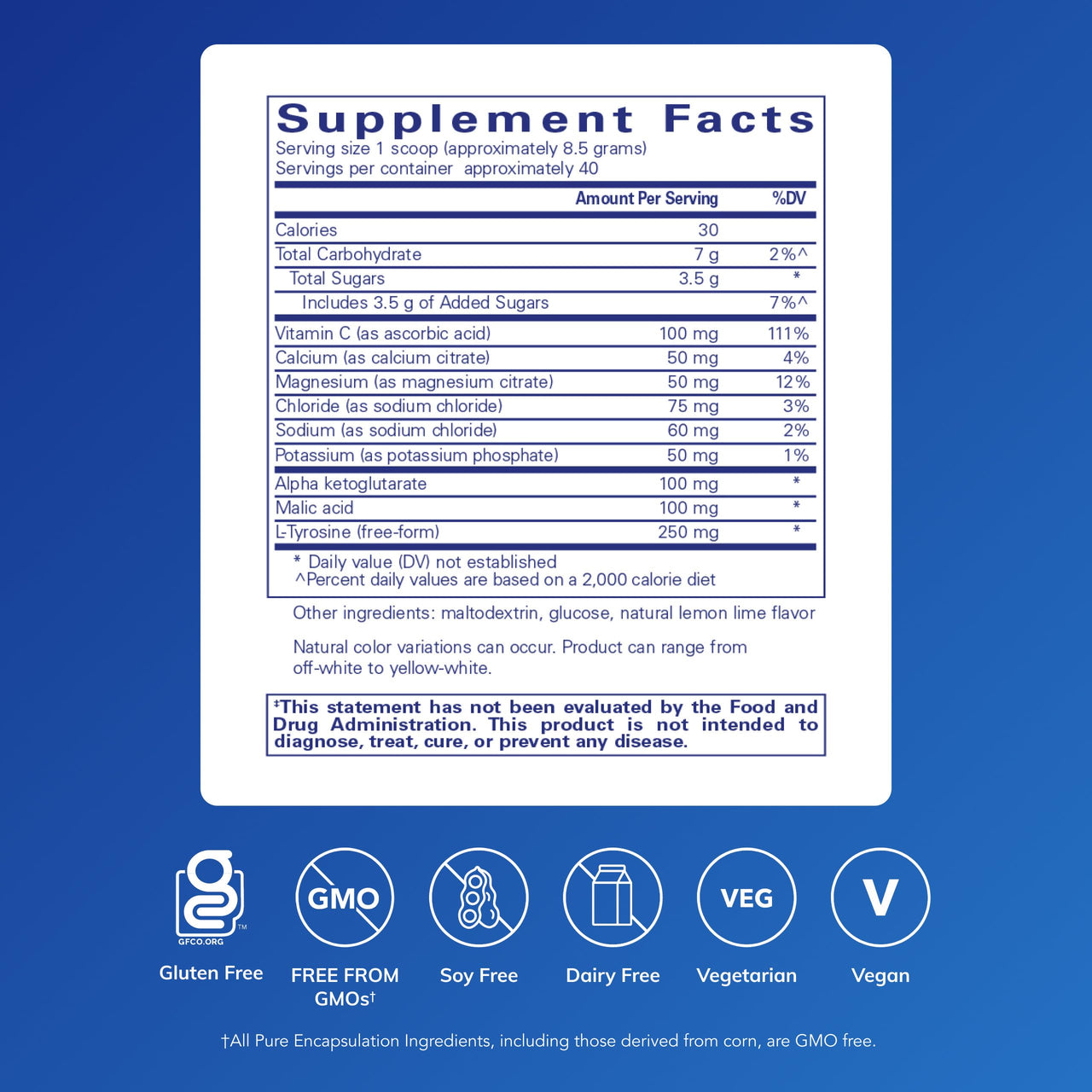 Pure Encapsulations - Electrolyte / Energy Formula - Hypoallergenic Supplement to Support Physical and Mental Stamina* - 340 Grams