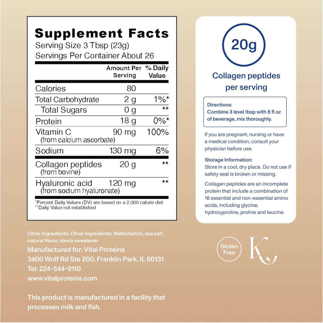 Vital Proteins Collagen Peptides Advanced, Hydrolyzed Peptides with Hyaluronic Acid and Vitamin C - Vanilla Flavor Powder, 21oz
