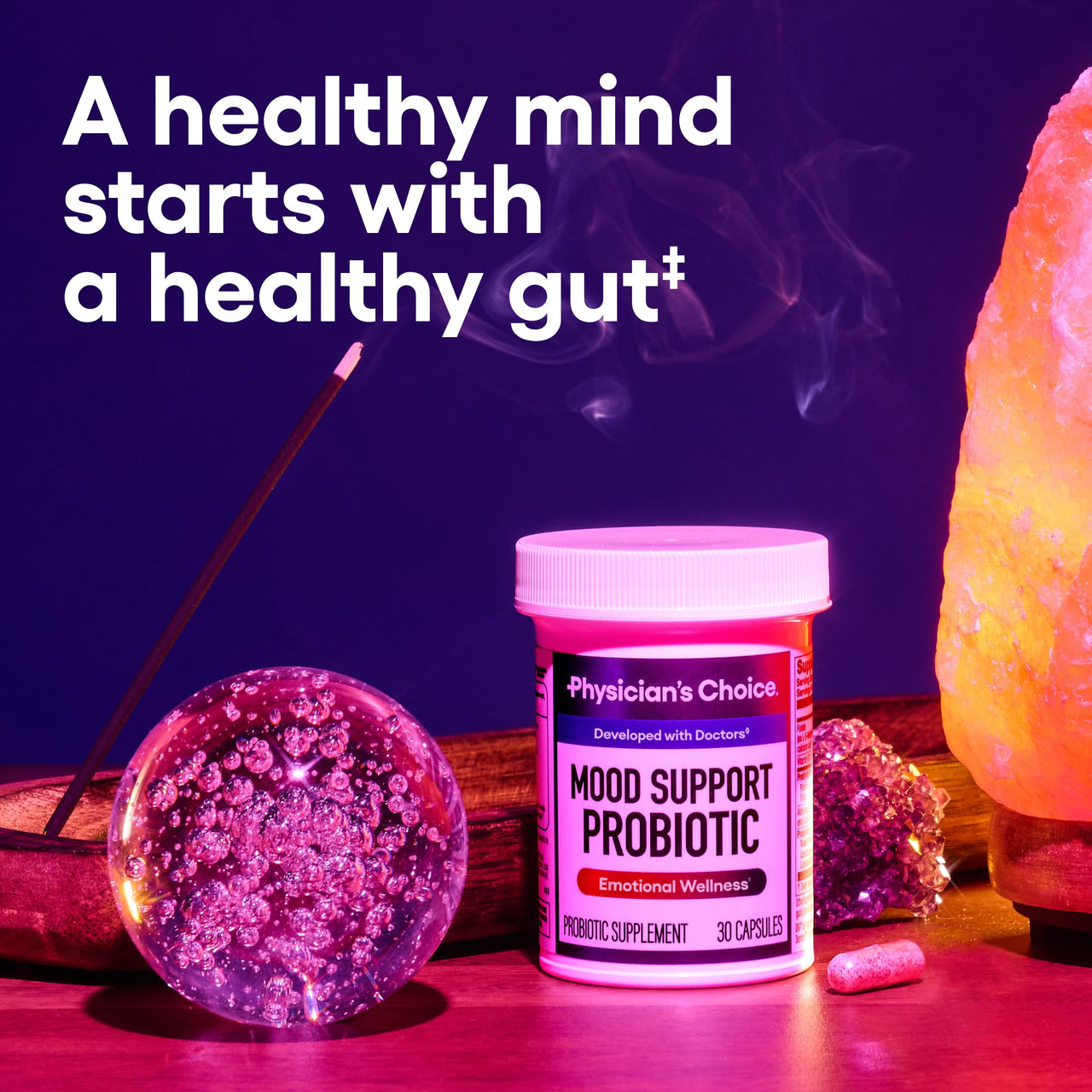 Physician's CHOICE Mood Support Probiotic - Supports a Balanced Mood, Healthy Stress Response & Digestive Health with Prebiotics, Ashwagandha, Vitamin B12, Folate - for Men & Women - 30ct