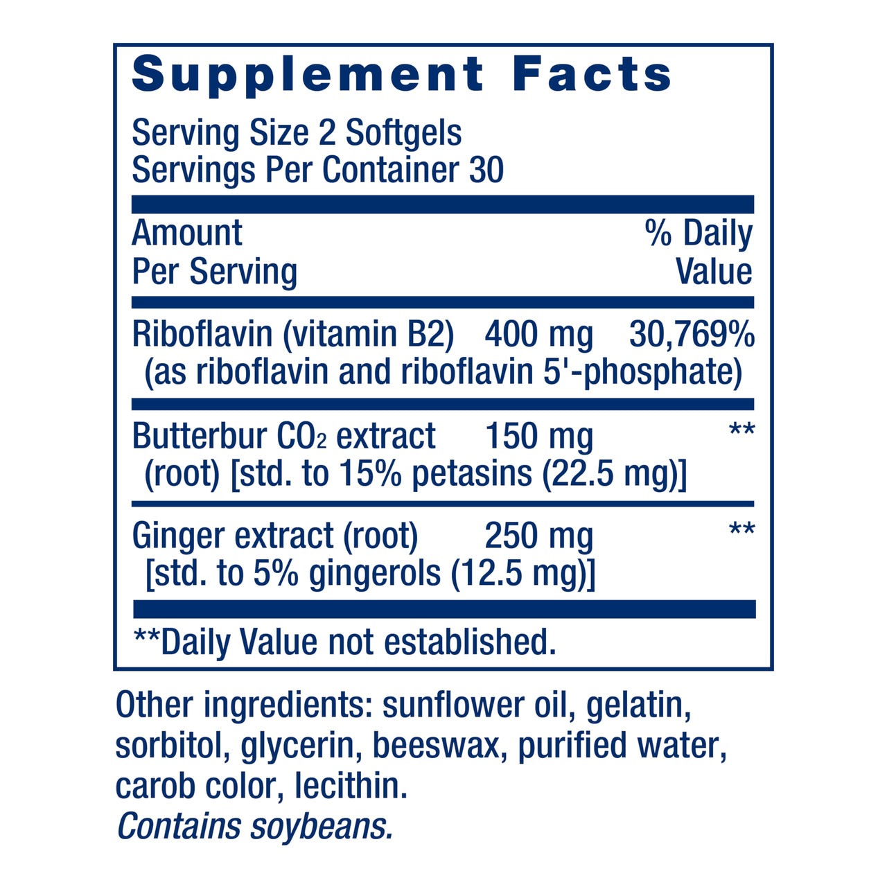 Life Extension Migra-Eeze - Butterbur Root Extract with Vitamin B2 (Riboflavin) & Ginger Supplement - Formula to Ease Head Discomfort - Gluten-Free — 60 Softgels