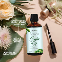 Thumbnail for HERBION Naturals Organic Castor Oil USDA Certified, 100% Pure, Cold Pressed, Hexane-Free. Moisturizer & Hair Treatment. Glass Bottle w/Dropper, 3.38 Fl Oz