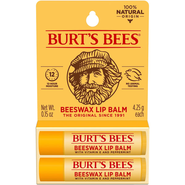 Burt's Bees Lip Balm - Original Beeswax, Lip Moisturizer With Responsibly Sourced Beeswax, Tint-Free, Natural Origin Conditioning Treatment, 2 Tubes, 0.15 oz.