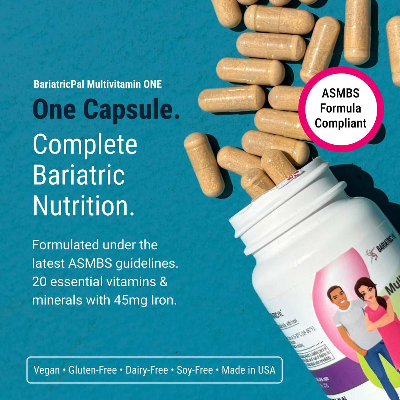 BariatricPal Multivitamin ONE 1 per Day! Bariatric Multivitamin Capsule with 45 mg of Iron | Easy to Swallow Capsule | Vitamin for Bariatric Surgery Patients | 30 Count (1 Month Supply)