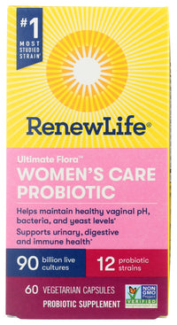 Thumbnail for Renew Life Ultimate Flora Women's Care Probiotic Supplement, 90 Billion, Non-GMO, 60 Vegetarian Capsules