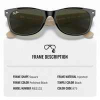Thumbnail for Ray-Ban RB2132 NEW WAYFARER COLOR MIX Square Shaped Non-Polarized Sunglasses for Men & Women – Includes Official RAYBAN Eyewear Kit – Ideal Formal & Casual Wear Sunglasses – G-15 Green Lens