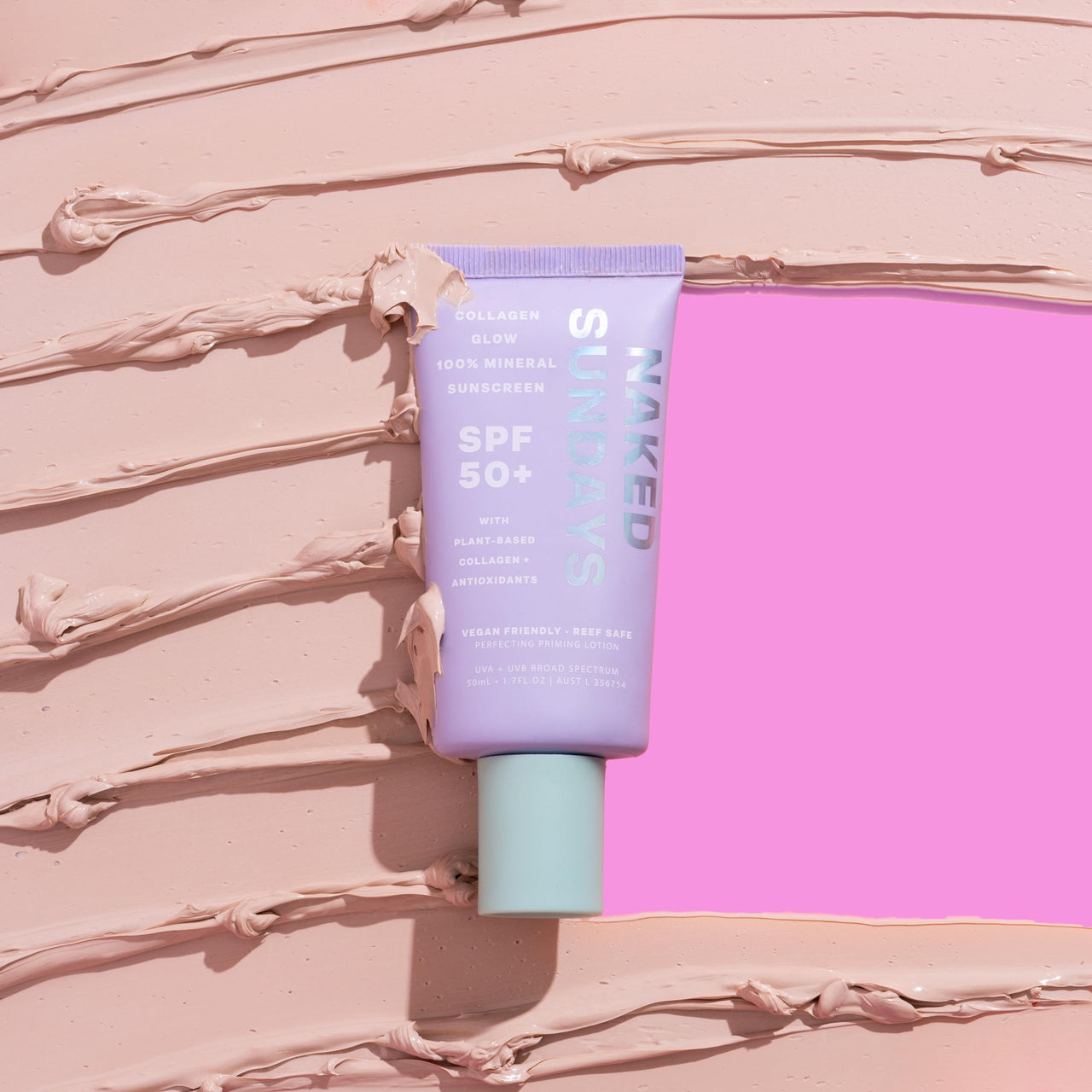 Naked Sundays SPF 50+ Collagen Glow 100% Mineral Sunscreen, Hydrating SPF with Zinc Oxide, Vegan Collagen, Primer & Sheer Tint, Mineral SPF for Healthy Glow - 2 pack