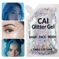 Thumbnail for Face, Body & Hair Glitter Gel – Rave Glitter for Kids and Women – 3 Oz Cosmetic-Grade Gel w/Moon & Stars for Festivals & Halloween Party, Easy Apply & Wash Off - Silver 1Pack