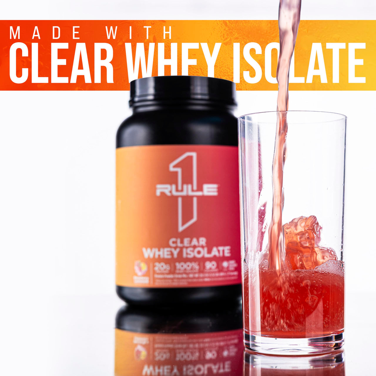 Rule 1 Proteins Clear Whey Isolate - 20g All-Whey Isolate Protein Mix, Over 9g EAAs, 90 Calories, Zero Sugar, Easy to Digest, Light, Crisp, and Refreshing Taste (27 Servings, Peach Mango)