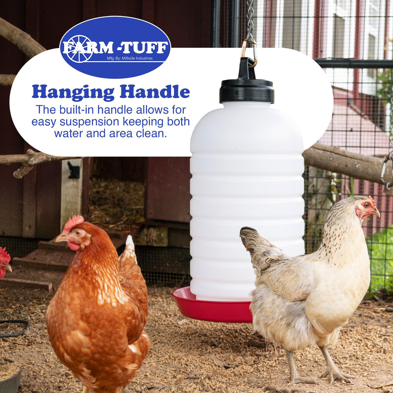 FARM-TUFF Hanging Chicken Waterer, 7 Gallon Capacity - Durable BPA-Free Plastic Poultry Fountain with Top Fill Design - Automatic Water Dispenser for Chickens, Ducks, Turkeys & Game Birds