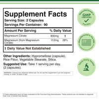 Thumbnail for Magnesium Citrate 800mg, 180 Capsules, Digestion & Constipation Support, Vegan Safe, Non-GMO, Double Wood Supplements