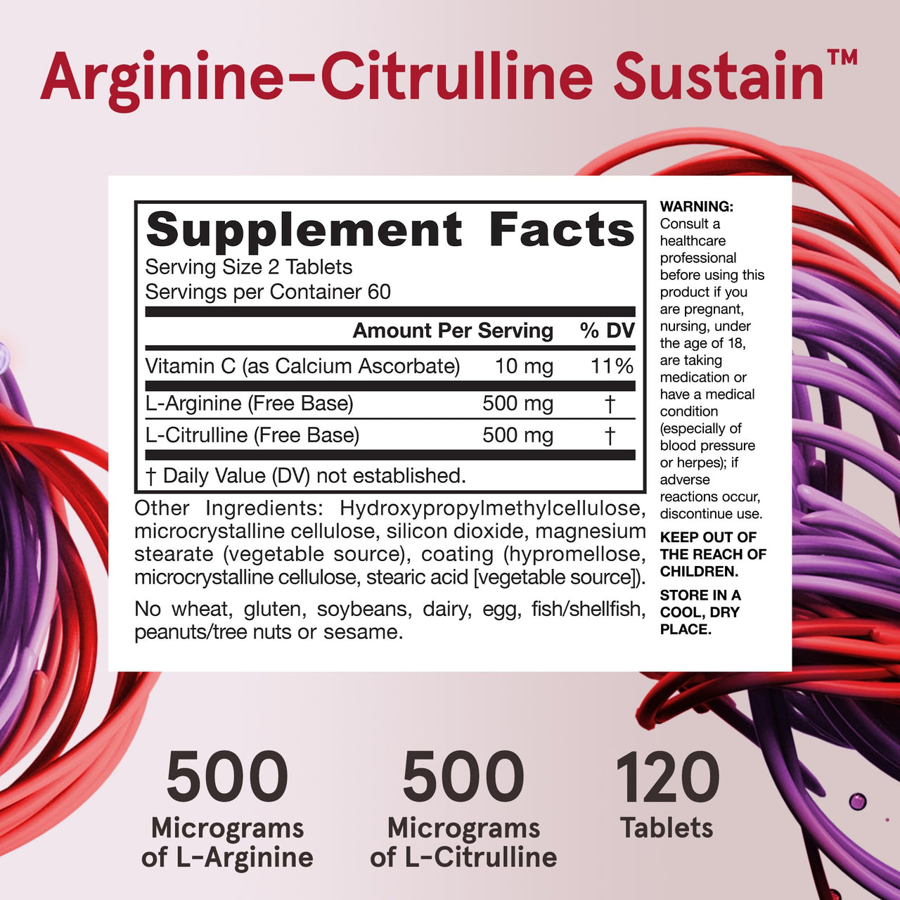 Jarrow Formulas Arginine-Citrulline Sustain - Supplement Supports Nitric Oxide Production, Blood Flow & Cardiovascular Health - Men's Health Formula - Up to 60 Servings