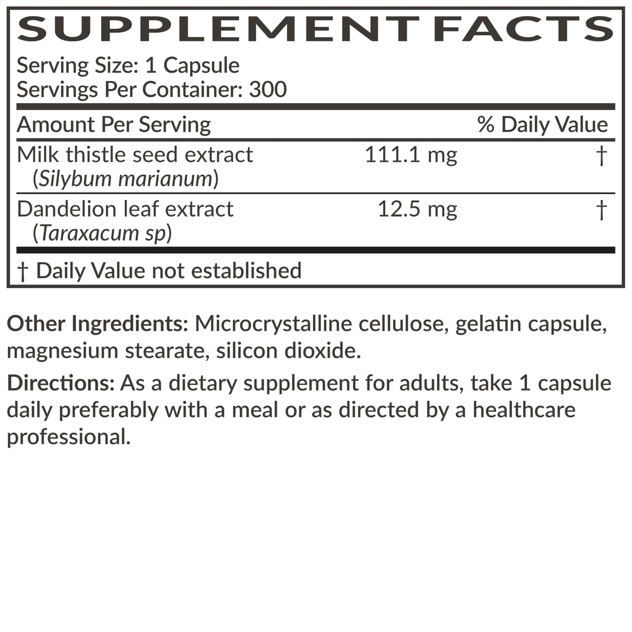 Futurebiotics Milk Thistle Silymarin Marianum & Dandelion Extract Liver Health Support, Antioxidant Support, Detox, 300 Capsules