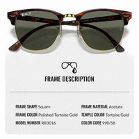 Thumbnail for Ray-Ban RB3016 Clubmaster Polarized Classic Square Shape Sunglasses With Eyewear Kit Bundle - High Bridge Fit - Ideal Formal and Casual Wear Square Sunglasses