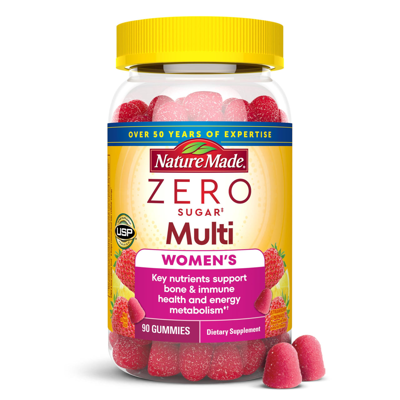 Nature Made Zero Sugar Multivitamin Women's Gummies, Bone & Immune Support, Aspartame Free, 90 Sugar Free Multivitamin Gummies, 45 Day Supply