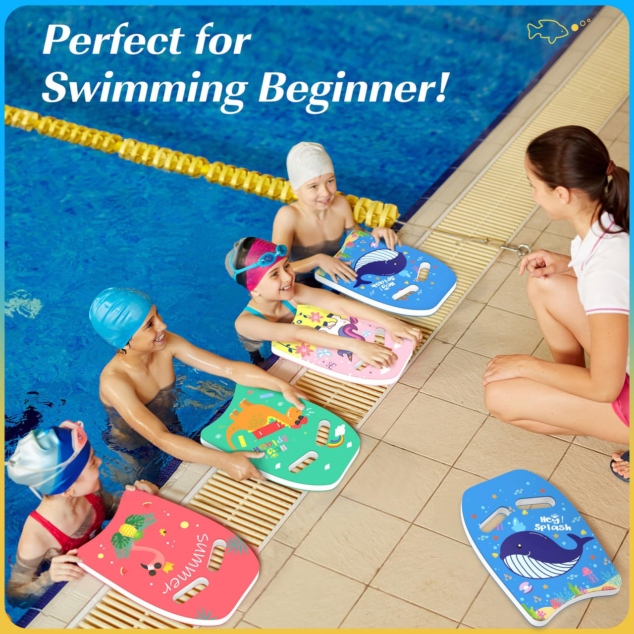 HeySplash Swim Kickboard for Kids, Swimming Kickboard Cute Pattern Swim Training Aid for Children, Pool Exercise Equipments for Beginning Swimmers Safety Swim Board Auxiliary, Indigo Whale