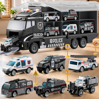 Thumbnail for XINNOVEL Carrier Truck Toddlers Toys for 3 4 5 6 7 Years Old Boys, Toy Truck Transport Car & Die-Cast Car and Play Mat, Police Car Toys Birthday Gifts for Kids 3 4 5 6 7 8+ Years Old Boys Girls