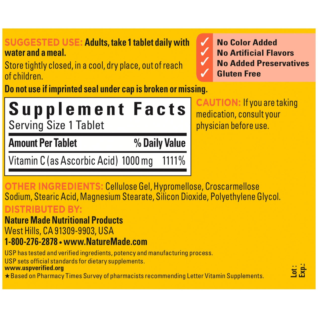 Nature Made Vitamin C 1000 mg Extra Strength, Dietary Supplement for Immune Support, 100 Tablets, 100 Day Supply