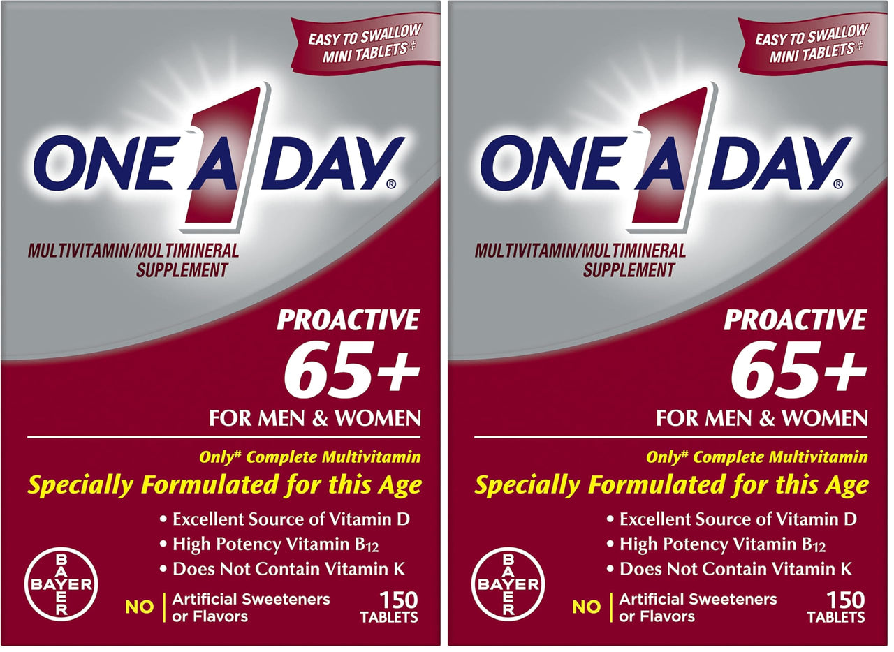 ONE A DAY Proactive 65+, Mens & Womens Multivitamin, Supplement with Vitamin_A, Vitamin_C, Vitamin_D, and Zinc for Immune Health Support*, Calcium, Folic Acid & More, Tablet, 150 Count (Pack of 2)