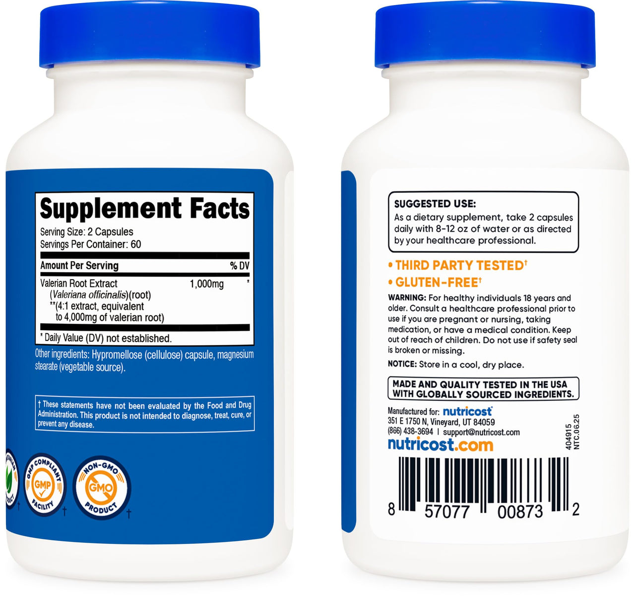 Nutricost Valerian Root Extract 120 Capsules for 60 Servings Per Bottle - Vegetarian, GMO Free and Gluten Free