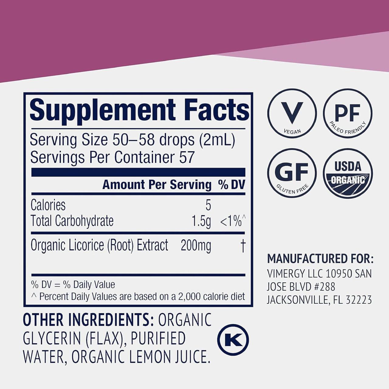 Vimergy Licorice – Promotes Digestive Function* 57 2mL (50-58 Drops) Servings (200mg Extract Per Serving) – Benefits Respiratory Health* – USDA Certified Organic, Vegan, Gluten-Free – 115 mL