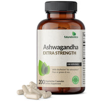 Thumbnail for Futurebiotics Ashwagandha Extra Strength Stress & Mood Support with BioPerine - Non GMO Formula, 200 Vegetarian Capsules