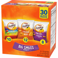 Thumbnail for Goldfish Crackers Big Smiles Variety Pack with Cheddar, Colors, and Pretzels, Snack Packs, 30 Ct
