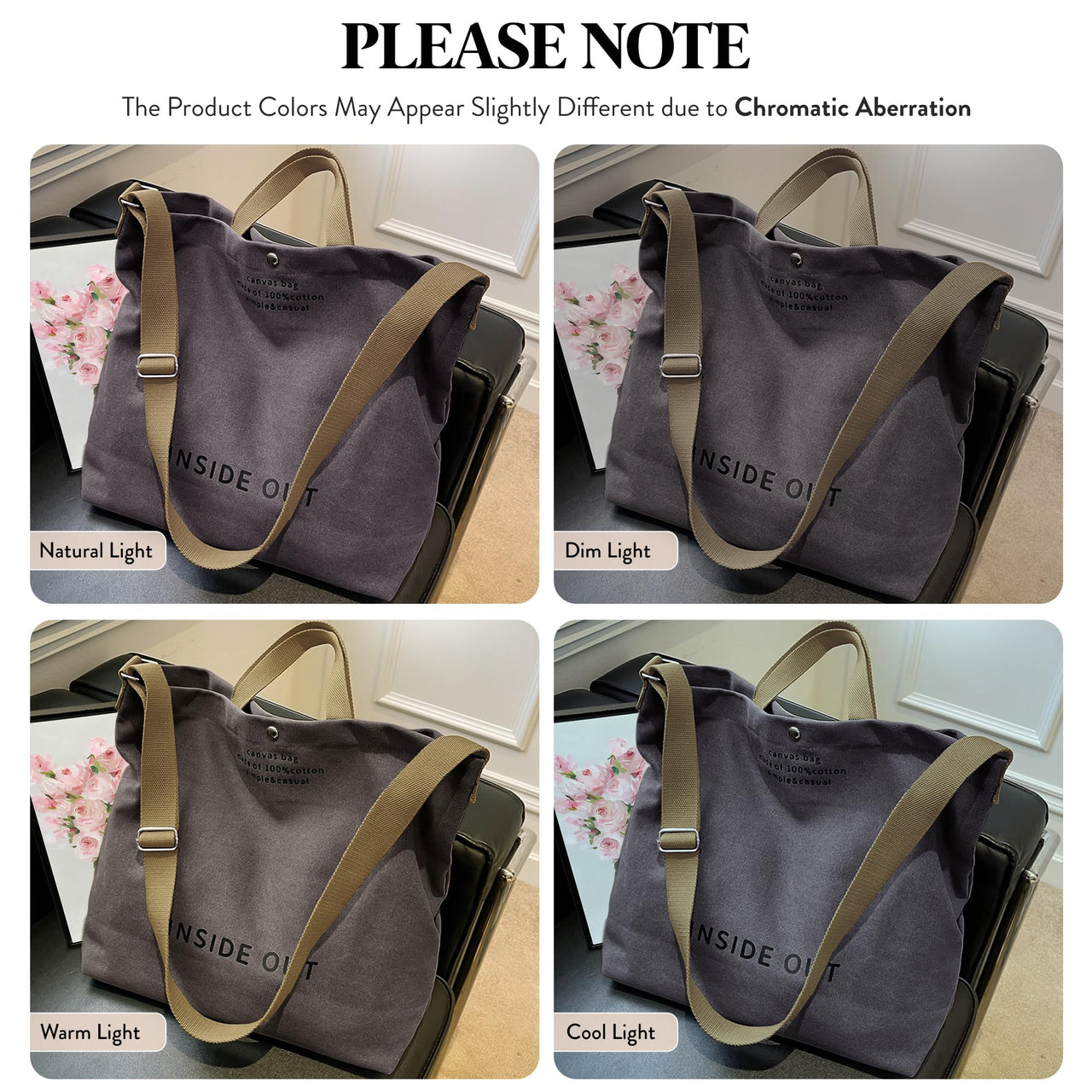 Large Tote Bag for Women, Canvas Gift for Women, Inside Out Bag, Fashion Crossbody 16oz Cotton, Large Capacity Shoulder Tote
