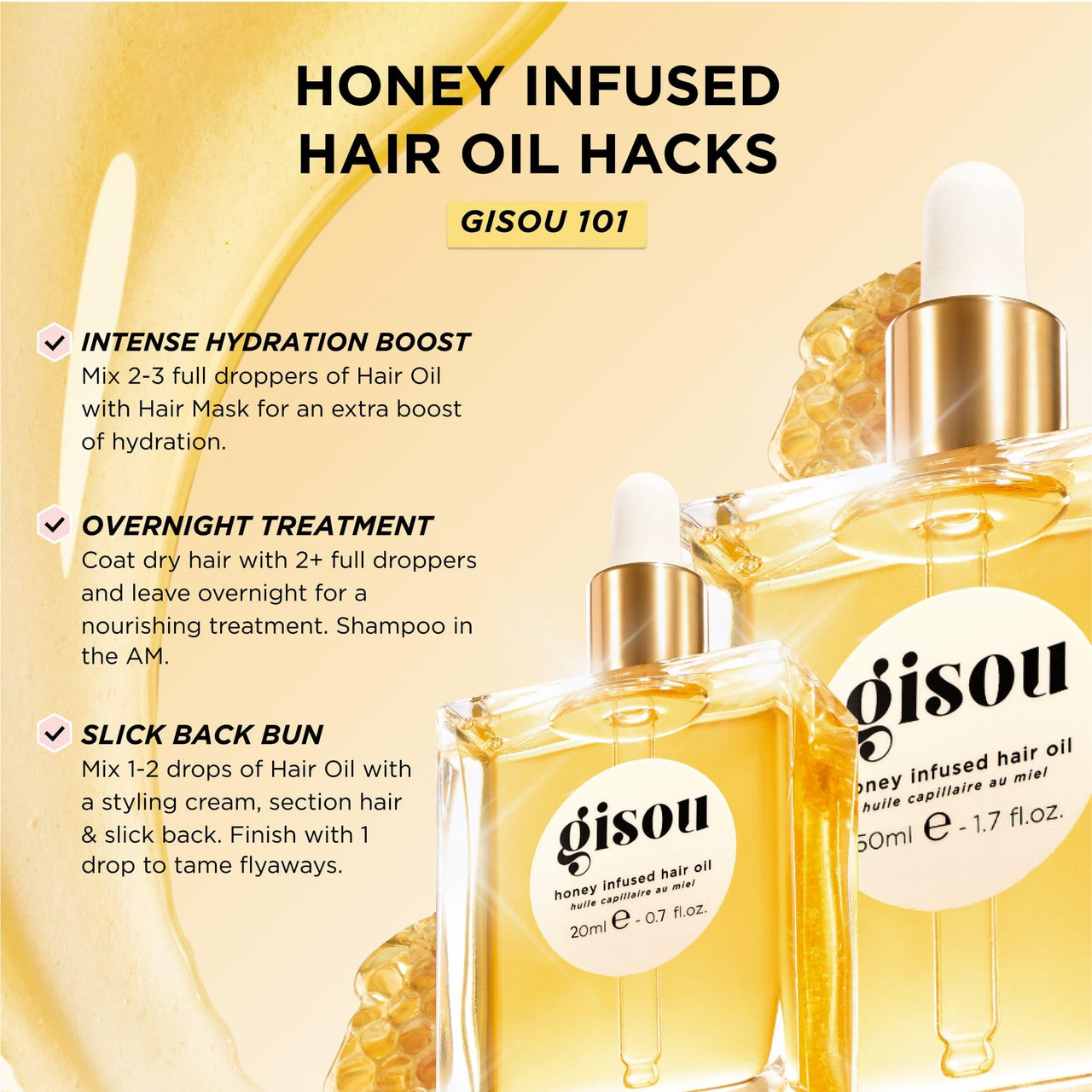 Gisou Honey Infused Hair Oil - Enriched with Mirsalehi Honey for Deep Nourishment, Hydration, Frizz Control, Heat Protection and Shine - For Damaged and Dry Hair (1.7 fl oz)