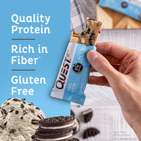 Thumbnail for Quest Nutrition Cookies & Cream Protein Bars, 21g Protein, 1g Sugar, 4g Net Carb, High Fiber, Gluten Free, Keto Friendly, 12 Count