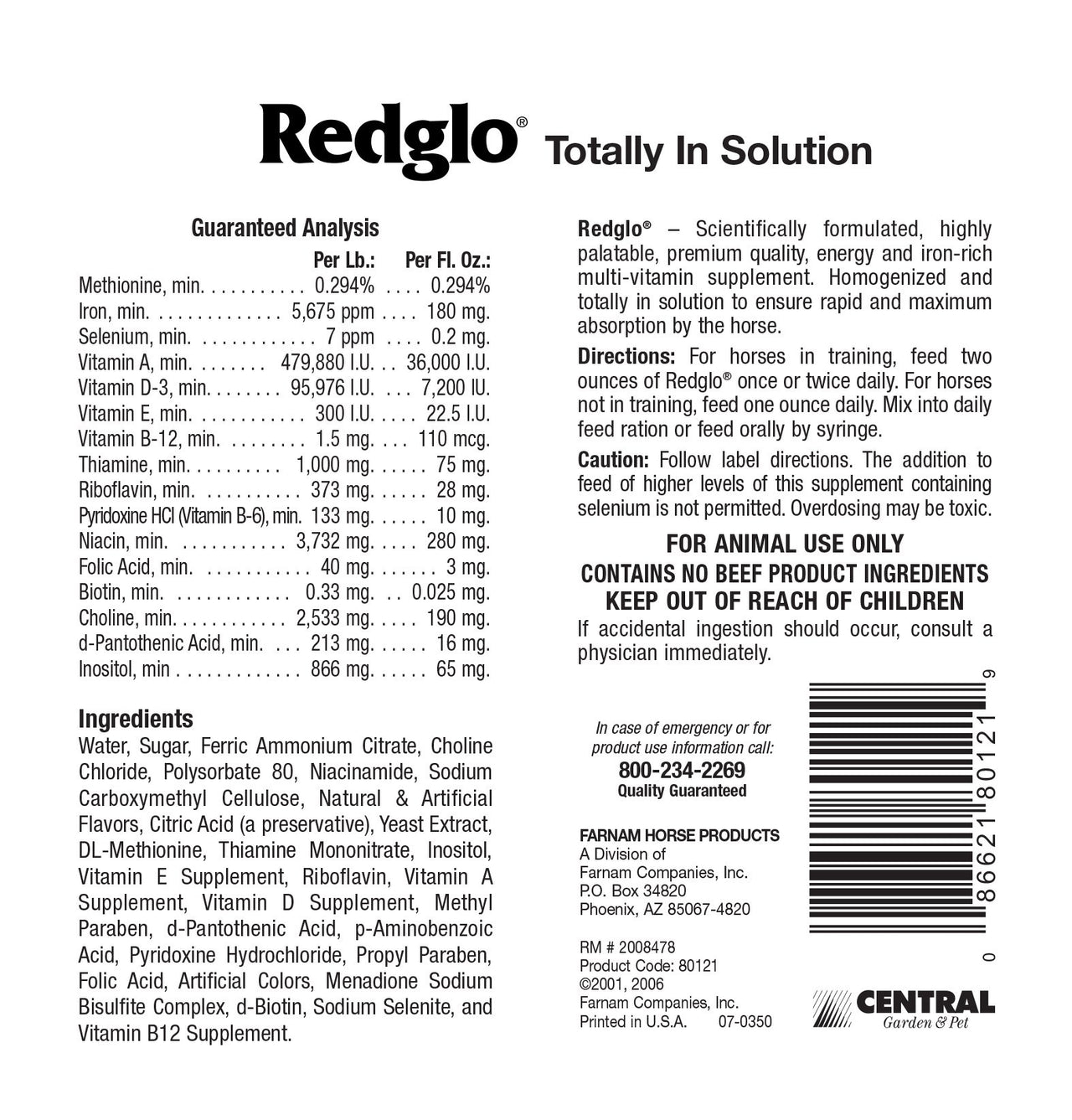 Farnam Redglo Liquid Multi-Vitamin Supplement for Horses, 1 gallon, 80121