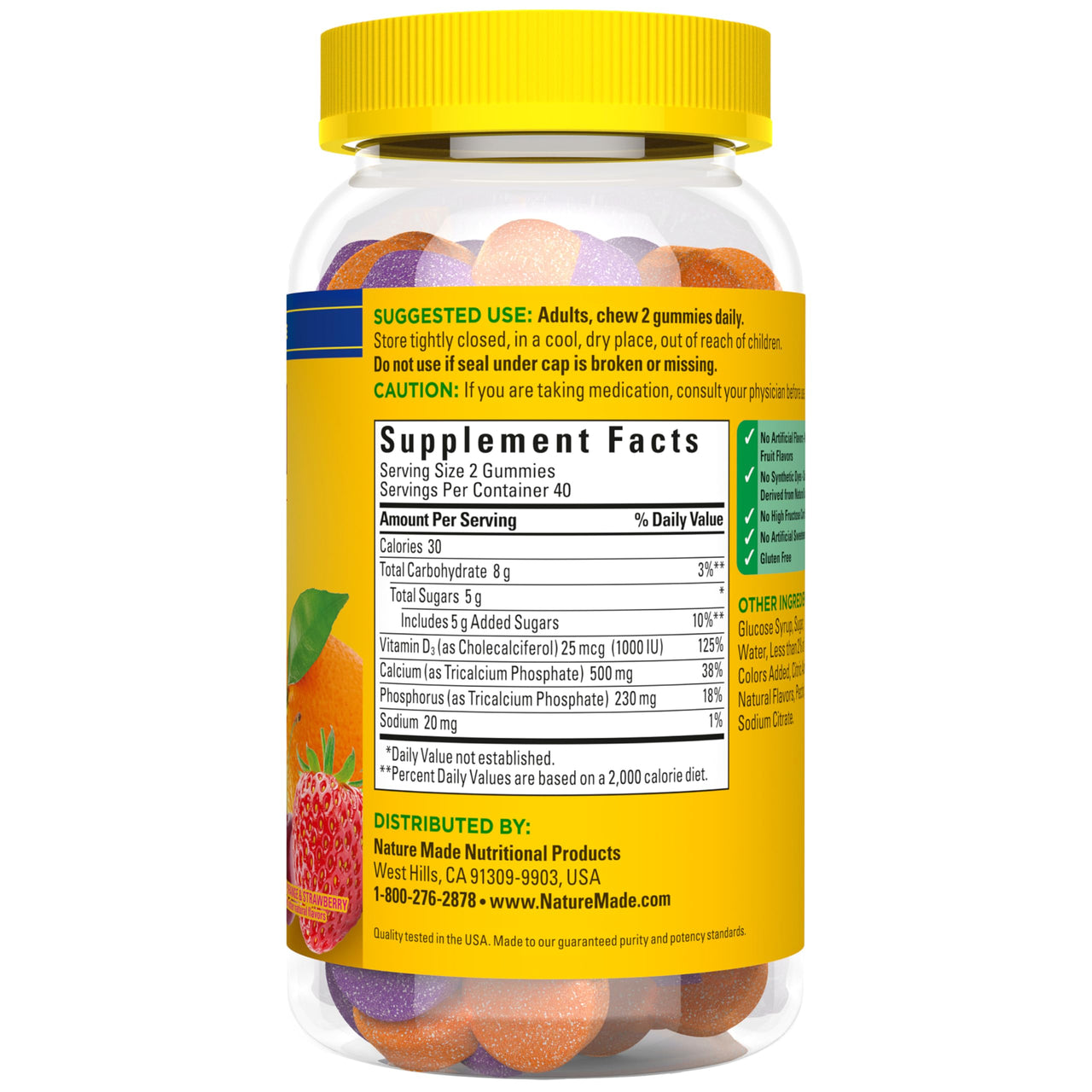 Nature Made Calcium Gummies 500 mg Per Serving with Vitamin D3, Dietary Calcium Supplement for Bone Support, 80 Gummies, 40 Day Supply