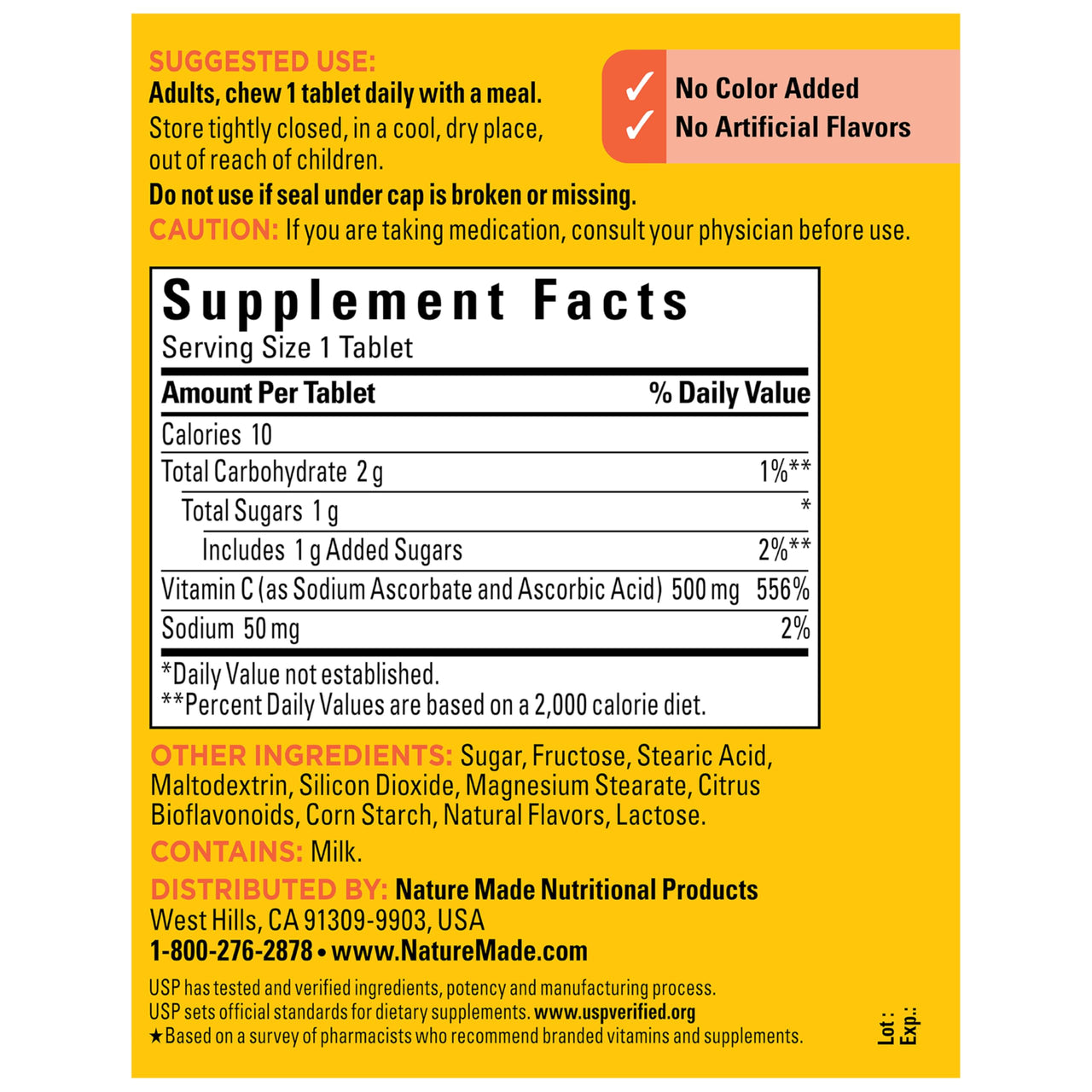 Nature Made Chewable Vitamin C 500 mg, Dietary Vitamin C Supplement for Immune Support, 150 Tablets, 150 Day Supply