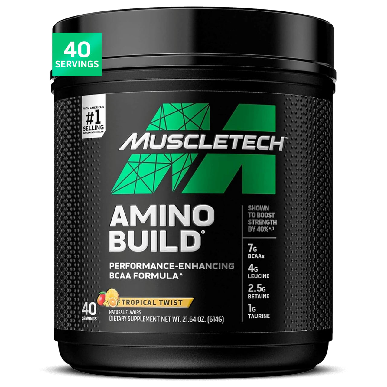 MuscleTech | BCAA Amino Acids + Electrolyte Powder | 7g of BCAAs + Electrolytes Support | Build Lean Muscle & Boost Endurance | Tropical Twist | 614 grams | 40 servings