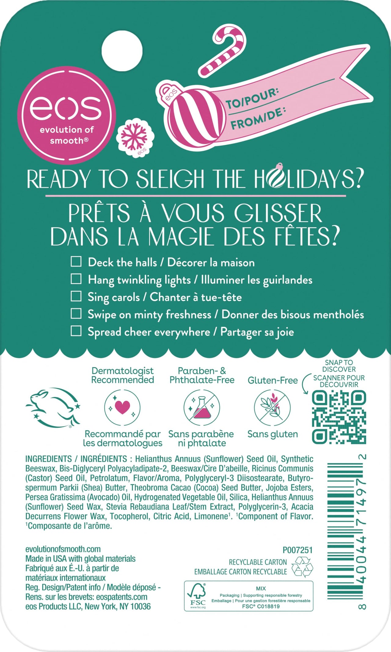 eos Holiday 24H Moisture Super Balm, Candy Cane Swirl, Limited Edition, Stocking Stuffers, Holiday Lip Mask, 0.35 fl oz