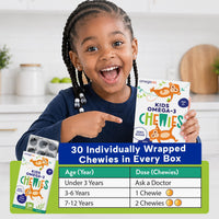 Thumbnail for OmegaVia Omega 3 Chewies, Daily DHA Chewable Vitamins for Kids, Omega 3 for Ages 3-12 to Support Brain & Eye Health, Sugar-Free Natural Fruit Flavor, Omega 3 Fish Oil, 30 Individual Packets